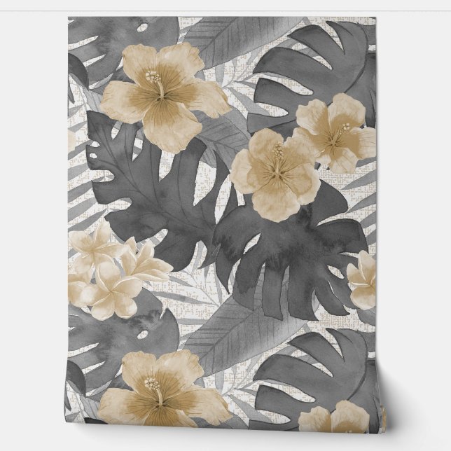 Papel Pintado Acuarela de Luana Floral Tropical - Neutral (Desenrollar)