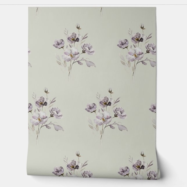 Papel Pintado acuarela delicada flor morada muda (Desenrollar)
