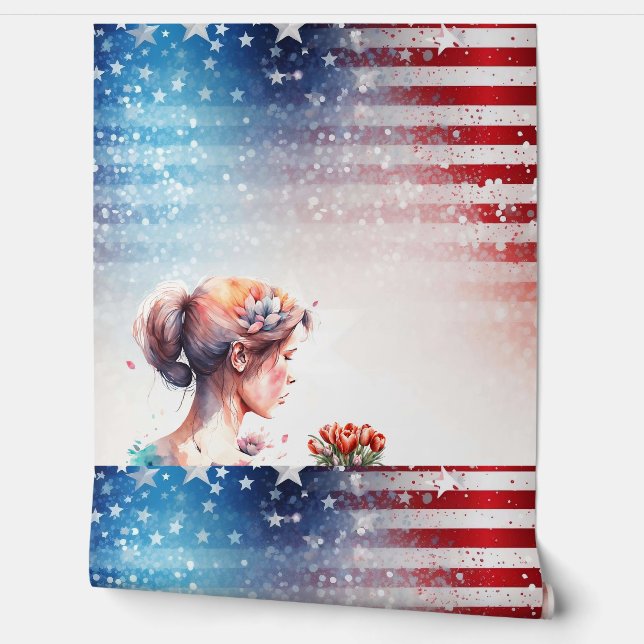 Papel Pintado Acuarela Día de San Valentín con patriotismo (Desenrollar)