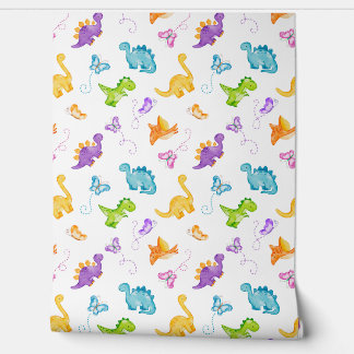 Papel Pintado Acuarela Dinosaurio Dino Mariposa Niña