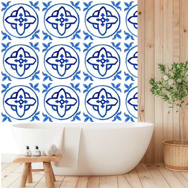 Papel Pintado Acuarela moderna de mosaico azul mediterráneo (Subido por el creador)