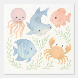 Papel Pintado Acuarela Océano Bebé Animales Cute Pasteles Nurser