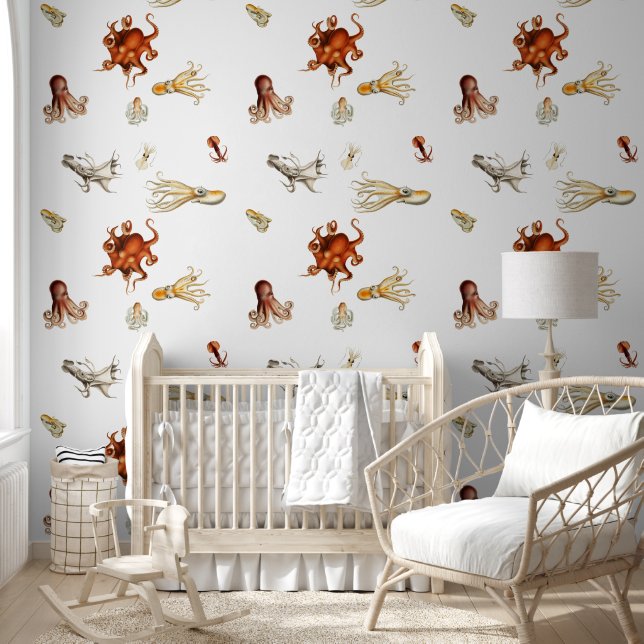 Papel Pintado Acuarela Octopus Cephalopod Ocean Animals (Niños)