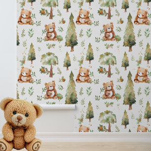 Papel Pintado Acuarela ositos lindos Bosque de la selva