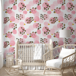 Papel Pintado Acuarela Pink Polka Dots Leopard Print