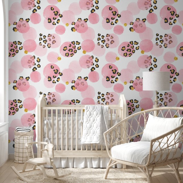 Papel Pintado Acuarela Pink Polka Dots Leopard Print (Niños)