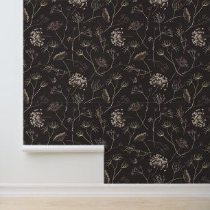 Papel Pintado Acuarela Plantas Silvestres Delicadas Secas Marrón