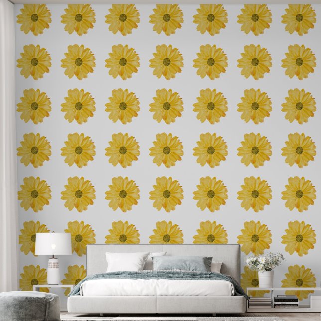 Papel Pintado Acuarela Simple Amarillo Floral (Dormitorio)