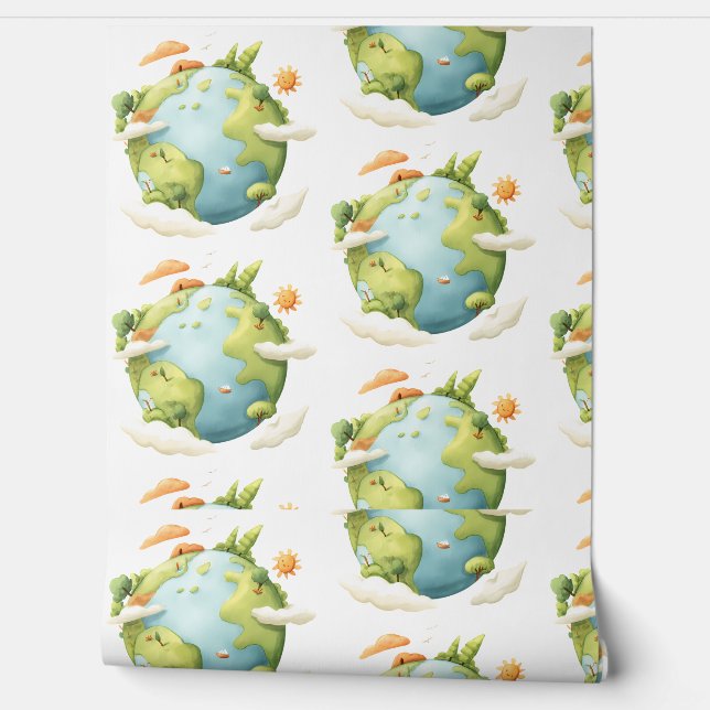 Papel Pintado Acuarela Tierra-Personalizado Tierra con Elemen de (Desenrollar)