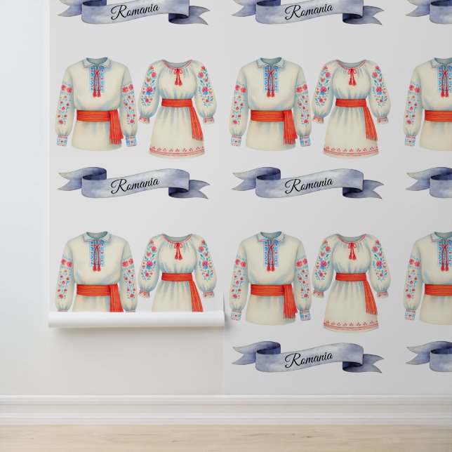 Papel Pintado Acuarela tradicional rumana de blusa folclórica (Solicitud)