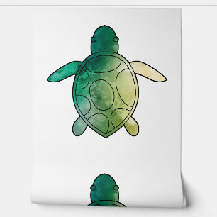 Papel Pintado Acuarela verde de tortuga marina