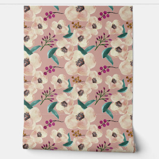 Papel Pintado Acuarela, Violeta Y Floral De Peach