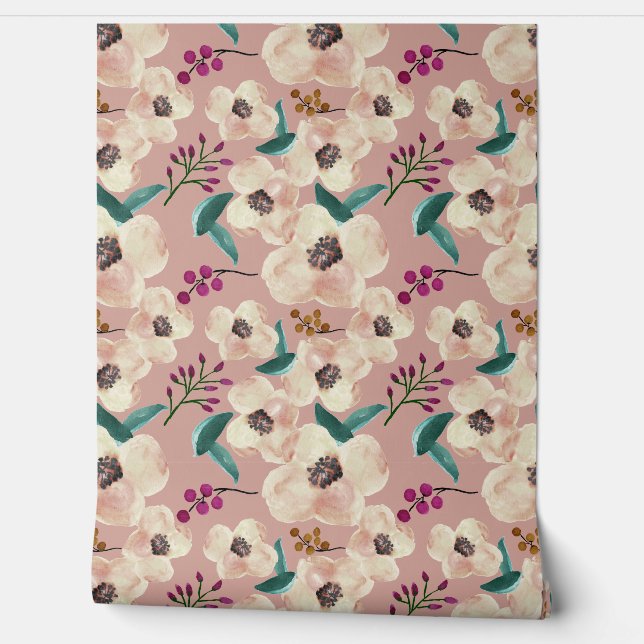 Papel Pintado Acuarela, Violeta Y Floral De Peach (Desenrollar)