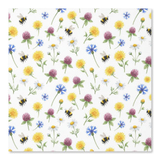 Papel Pintado Acuarelas de flores silvestres y abejas melíferas