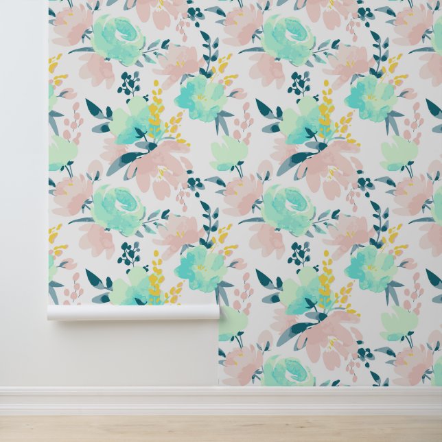 Papel Pintado Agrega tu nombre | Patrón de acuarela floral (Solicitud)