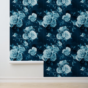 Papel Pintado Agrega tu nombre   Patrón Rosa azul clásico