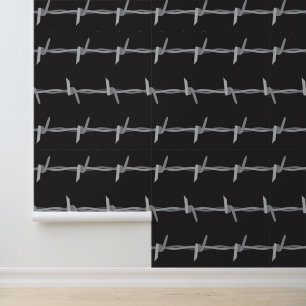 Papel Pintado Alambre de púas gris negro con estampado