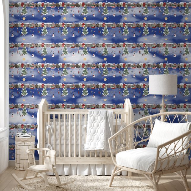 Papel Pintado Aldea de los navidades a la luz de la luna (Niños)