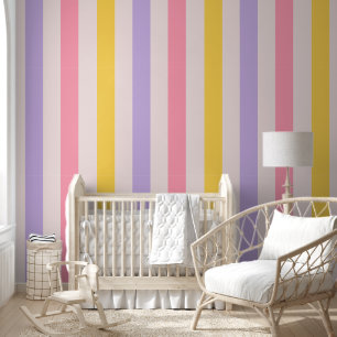 Papel Pintado Alegre color rayado amarillo rosado y morado