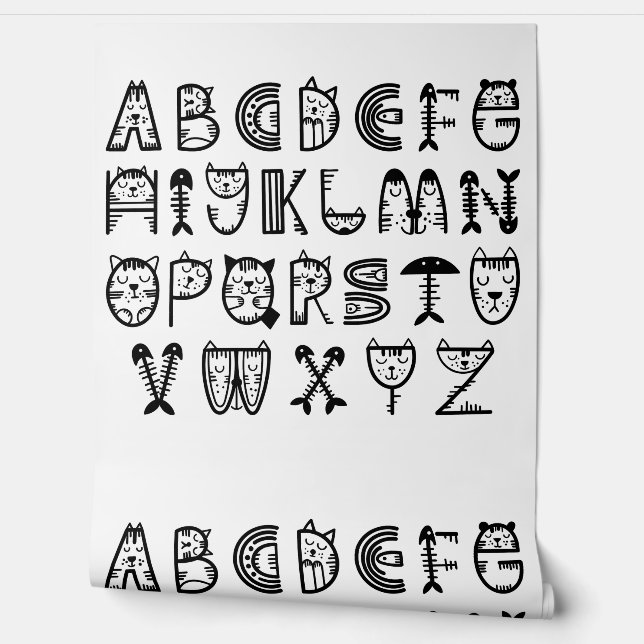 Papel Pintado Alfabetos de impresión de Personalizado de gato (Desenrollar)