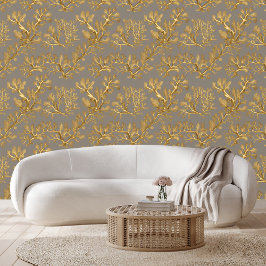 Papel Pintado Algas de mar doradas contra palo táctil