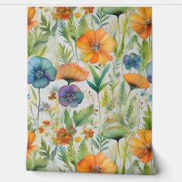 Papel Pintado Amapolas en acuarela amarillas y azules
