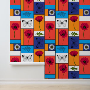 Papel Pintado Amapolas en cajas coloridas
