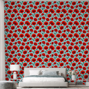 Papel Pintado Amapolas rojas vibrantes sobre un fondo azul claro
