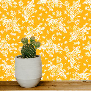 Papel Pintado Amarillo de miel y blanco