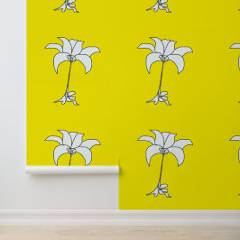 Papel Pintado Amarillo limón floral blanco