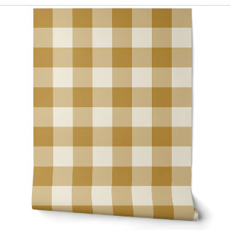Papel Pintado Amarillo Mostaza Cuadro de Búfalo Grande a Cuadros