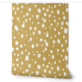 Papel Pintado Amarillo Mostaza y Puntos Abstractos Blancos