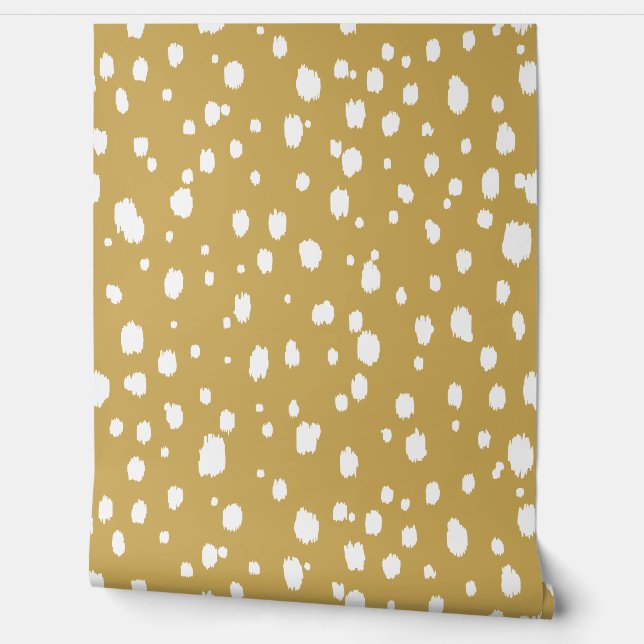 Papel Pintado Amarillo Mostaza y Puntos Abstractos Blancos (Desenrollar)