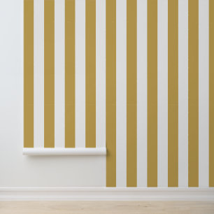 Papel Pintado Amarillo Mostaza y Rayas Verticales Blancas y Negr