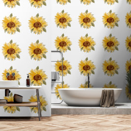 Papel Pintado Amarillo Verde Girasol Flor Arte Acuarela