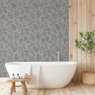 Papel Pintado AMELIA Flor Botánica Floral Negro gris oscuro