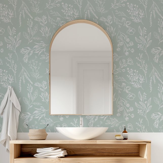 Papel Pintado AMELIA Floral Boho Flower Botanical Sage Green (AMELIA Floral Boho Botanical Flower Sage Green Wallpaper)