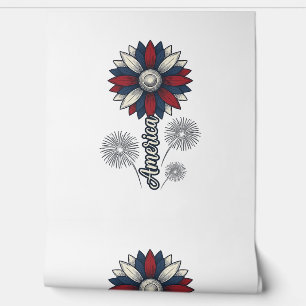 Papel Pintado América Patriótica Flor Fuegos Artificiales Diseño