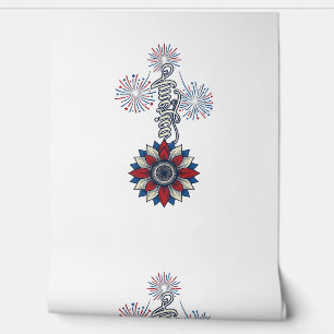 Papel Pintado América Patriótica Flores Fuegos Artificiales Dise