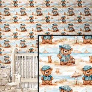 Papel Pintado Amigos del oso de peluche marrón en la playa
