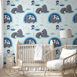Papel Pintado Amigos Polares - pingüinos y focas de dibujos anim
