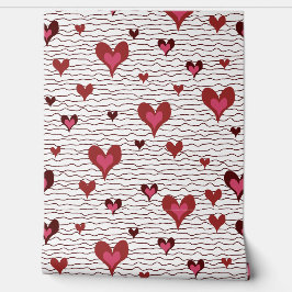 Papel Pintado Amor por las franjas y los corazones, blanco