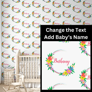 Papel Pintado Añadir nombre de bebé en marco circular de flores