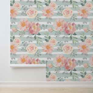 Papel Pintado Añadir su monograma   Patrón de rayas Rosas de Ali