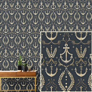 Papel Pintado Anclas náuticas 0ff-blancas y Escudos azul gris os