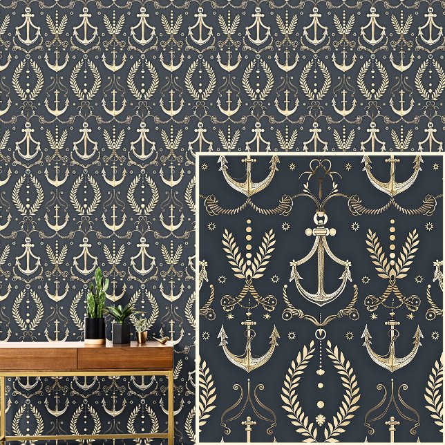 Papel Pintado Anclas náuticas 0ff-blancas y Escudos azul gris os (Subido por el creador)