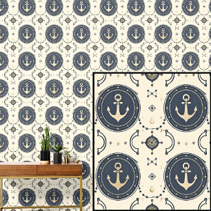 Papel Pintado Anclas náuticas 0ff-Blanco Azul gris oscuro