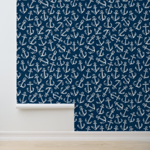 Papel Pintado Anclas náuticas azules
