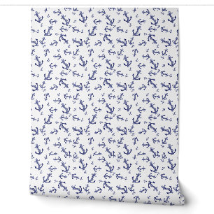 Papel Pintado Anclas náuticas azules y blancas