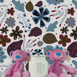 Papel Pintado Animado Boho Folk Art Dark Florals y hojas